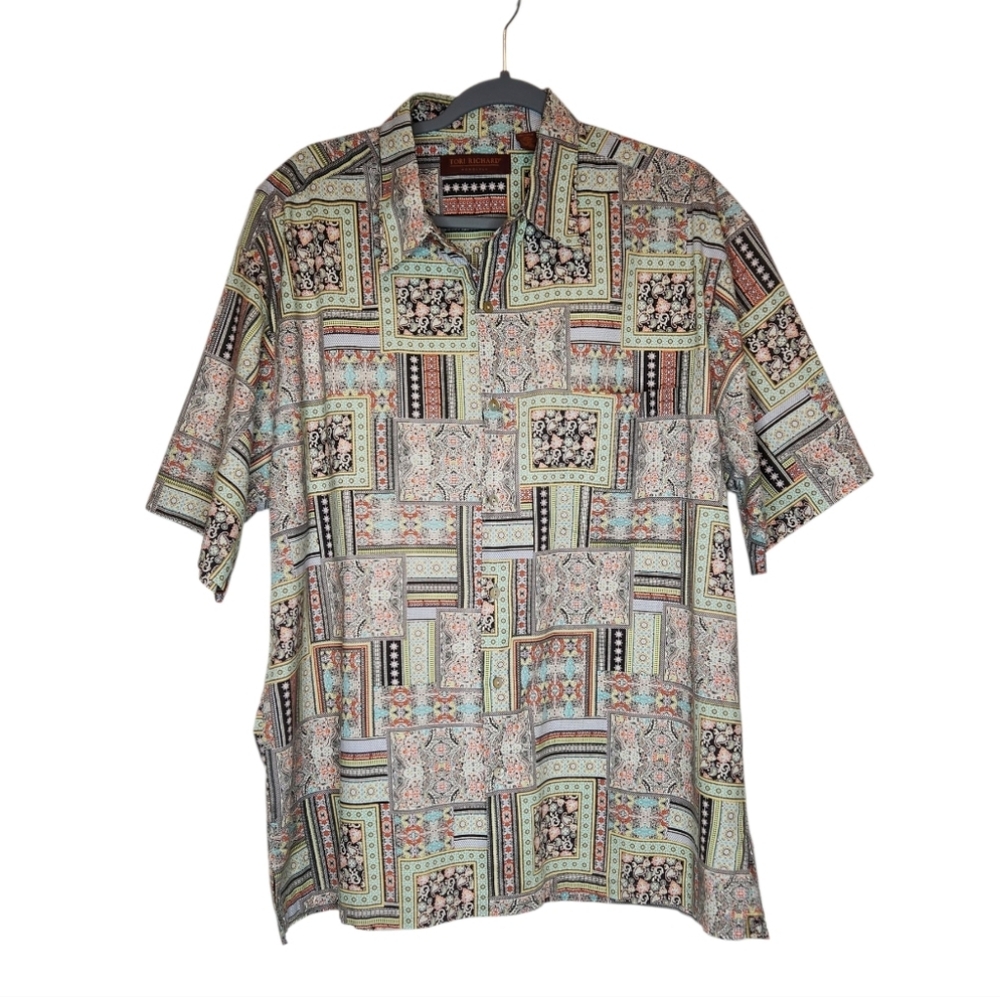 Tori Richard Patchwork Paisley Short Sleeve Button Down Shirt Size XL